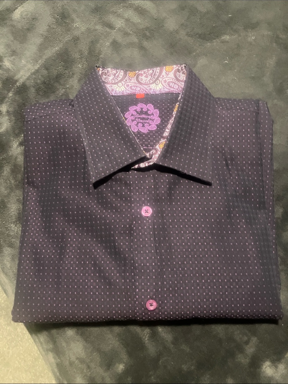 Robert Graham Men's Black Dotted Dress Shirt with Paisley Trim